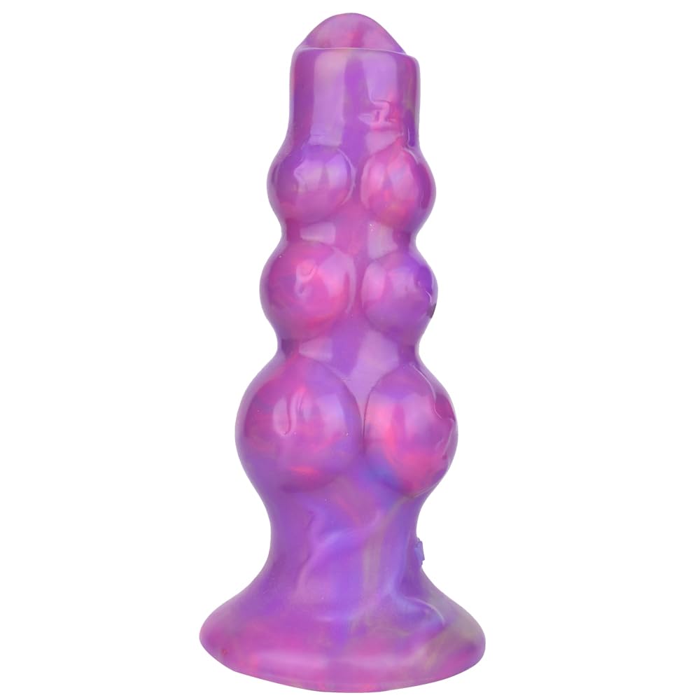 Fantasy Ovipositor Dildo Hollow Tunnel with 5 Eggs Adult Sex Toy for Women, Couples, 6.89'' Knotted Luminous Dildo Anal Sex Toys - Purple Inflatable Pump