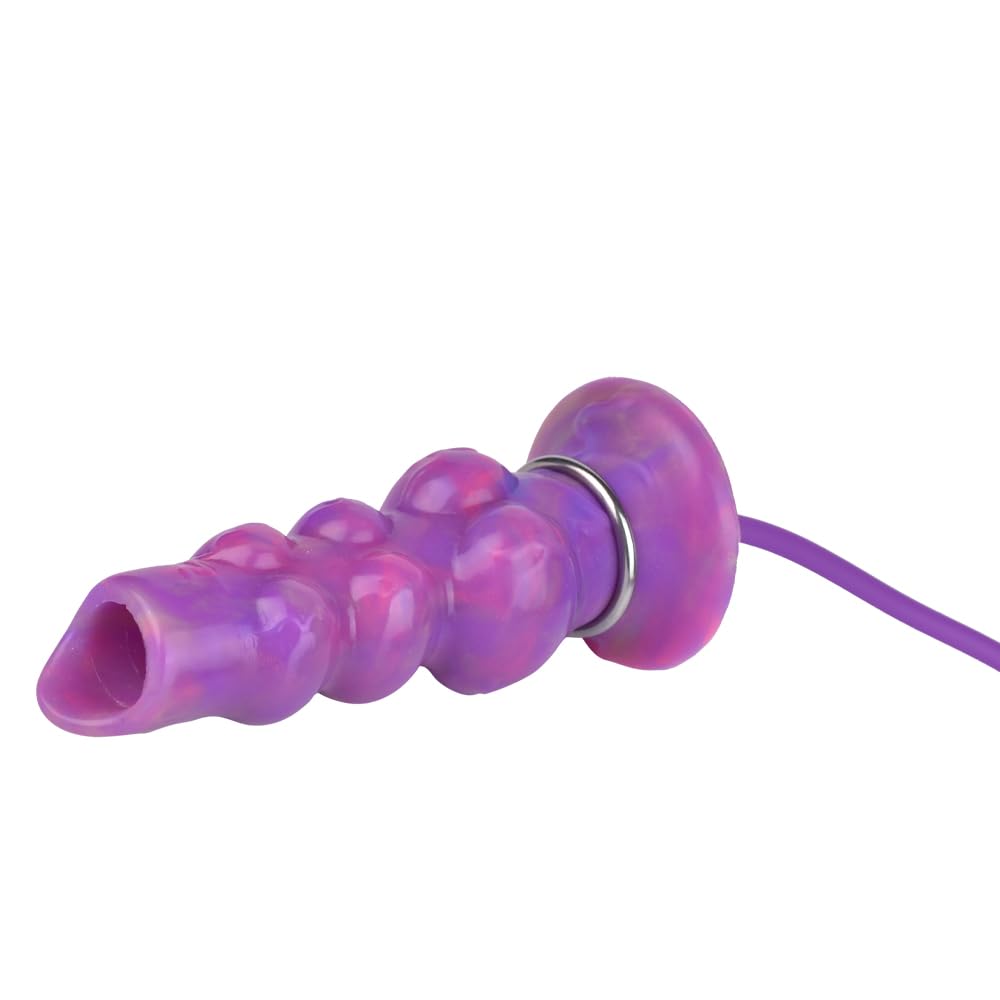 Fantasy Ovipositor Dildo Hollow Tunnel with 5 Eggs Adult Sex Toy for Women, Couples, 6.89'' Knotted Luminous Dildo Anal Sex Toys - Purple Inflatable Pump