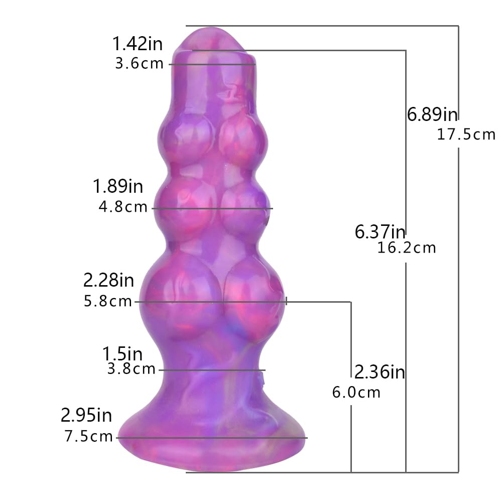 Fantasy Ovipositor Dildo Hollow Tunnel with 5 Eggs Adult Sex Toy for Women, Couples, 6.89'' Knotted Luminous Dildo Anal Sex Toys - Purple Inflatable Pump