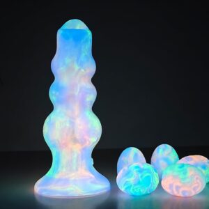 Fantasy Ovipositor Dildo Hollow Tunnel with 5 Eggs Adult Sex Toy for Women, Couples, 6.89'' Knotted Luminous Dildo Anal Sex Toys - Purple Inflatable Pump