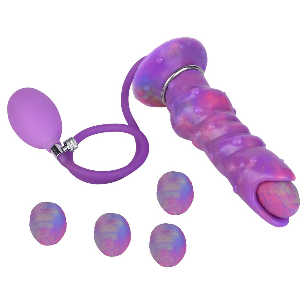 8inch Ovipositor Dildo with 5 Eggs Adult Sex Toy for Women, Couples, Realistic Dog Dildo, Knotted Dildo with Hollow Tunnel with 5 Balls, Luminous Dildo Glow in The Dark - Small Luminous Egg