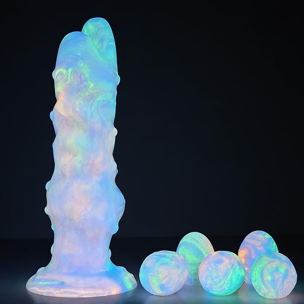 8inch Ovipositor Dildo with 5 Eggs Adult Sex Toy for Women, Couples, Realistic Dog Dildo, Knotted Dildo with Hollow Tunnel with 5 Balls, Luminous Dildo Glow in The Dark - Small Luminous Egg