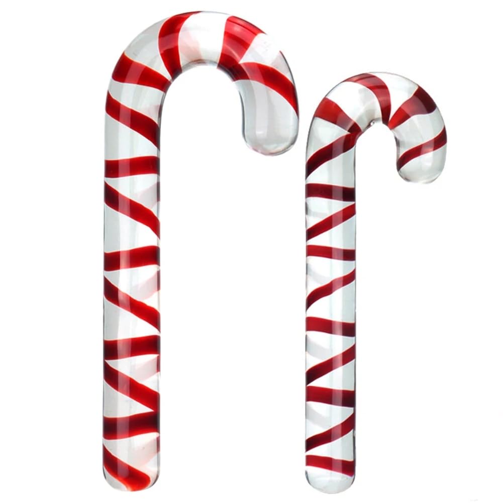 Glass Sex Toy Wand Double-Ended Butt Plug Anal Beads G-spot Stimulation to Dildo Christmas Gift Candy Cane Unisex Anal Butt Plug for Men Women (17.5cm, Candy A)