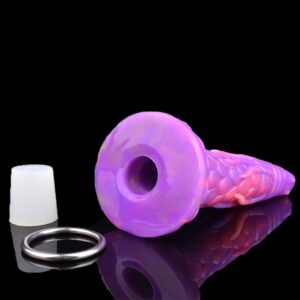 7.28'' Dragon Ovipositor Dildo with 5 Eggs, Adult Sex Toy for Women, Couples, Silicone Dildo with Hollow Tunnel with 5 Balls, Luminous Dildo Glow in The Dark - Small Luminous Egg