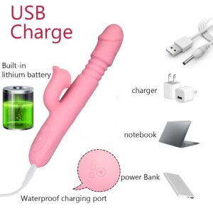 Thrusting Rabbit Vibrator for Women, G Spot Dildo Vibrator 3 Thrusting Rotating and 7 Clitoris Stimulator Vibrator 3 in 1 Rechargeable Heating Anal Dildo Adult Sensory Sex Toys (Pink)