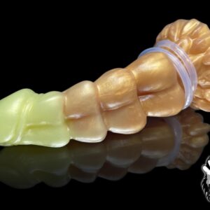 FlirtyDawg Fantasy Realistic Monster Butt Plug Anal Adult Sex Toys Platinum Silicone Dildo Dragon Dorian with cumtube Color Yellow-Gold - Handmade in USA (12 inch)