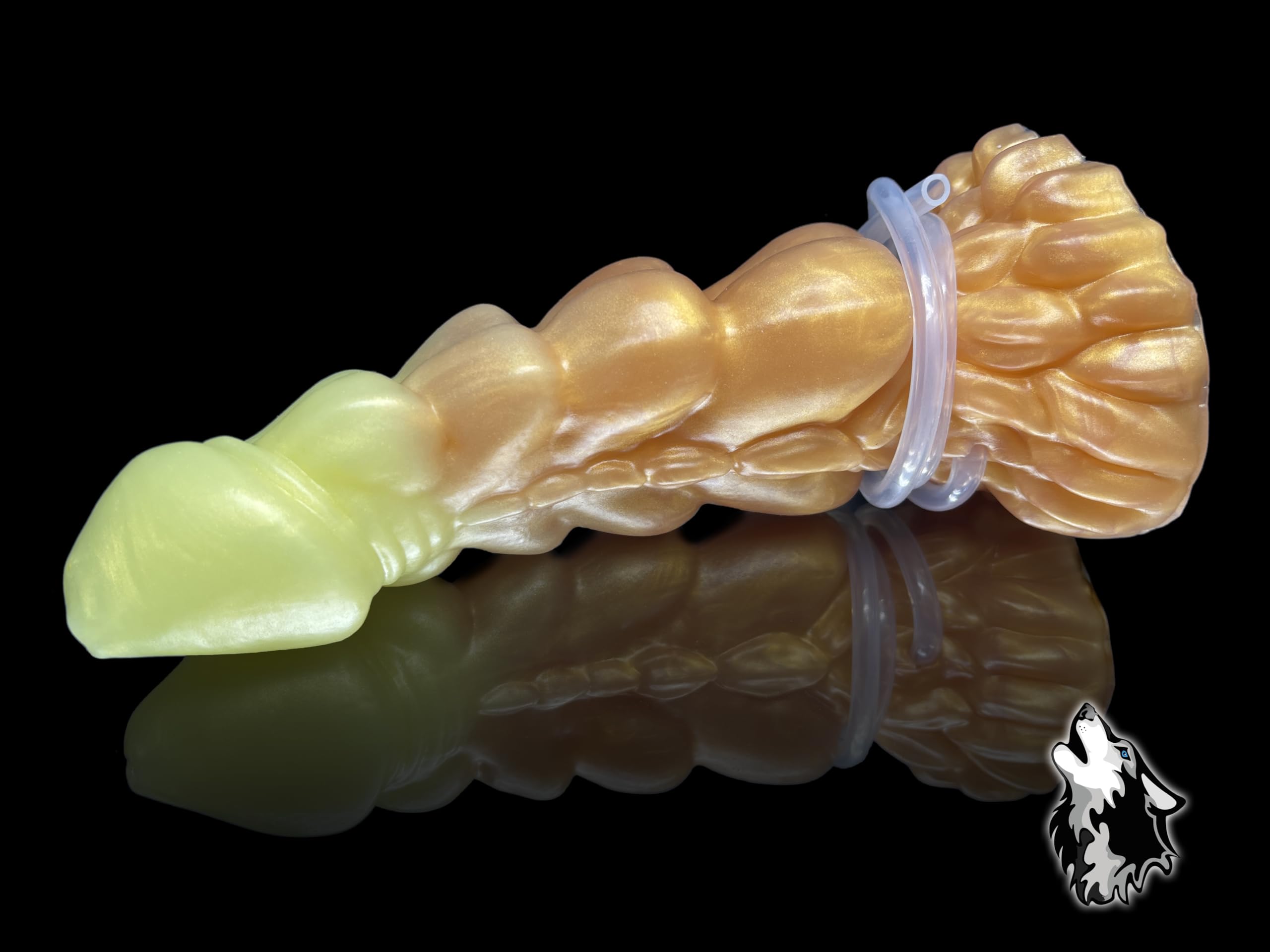 FlirtyDawg Fantasy Realistic Monster Butt Plug Anal Adult Sex Toys Platinum Silicone Dildo Dragon Dorian with cumtube Color Yellow-Gold - Handmade in USA (12 inch)