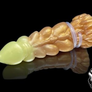 FlirtyDawg Fantasy Realistic Monster Butt Plug Anal Adult Sex Toys Platinum Silicone Dildo Dragon Dorian with cumtube Color Yellow-Gold - Handmade in USA (12 inch)