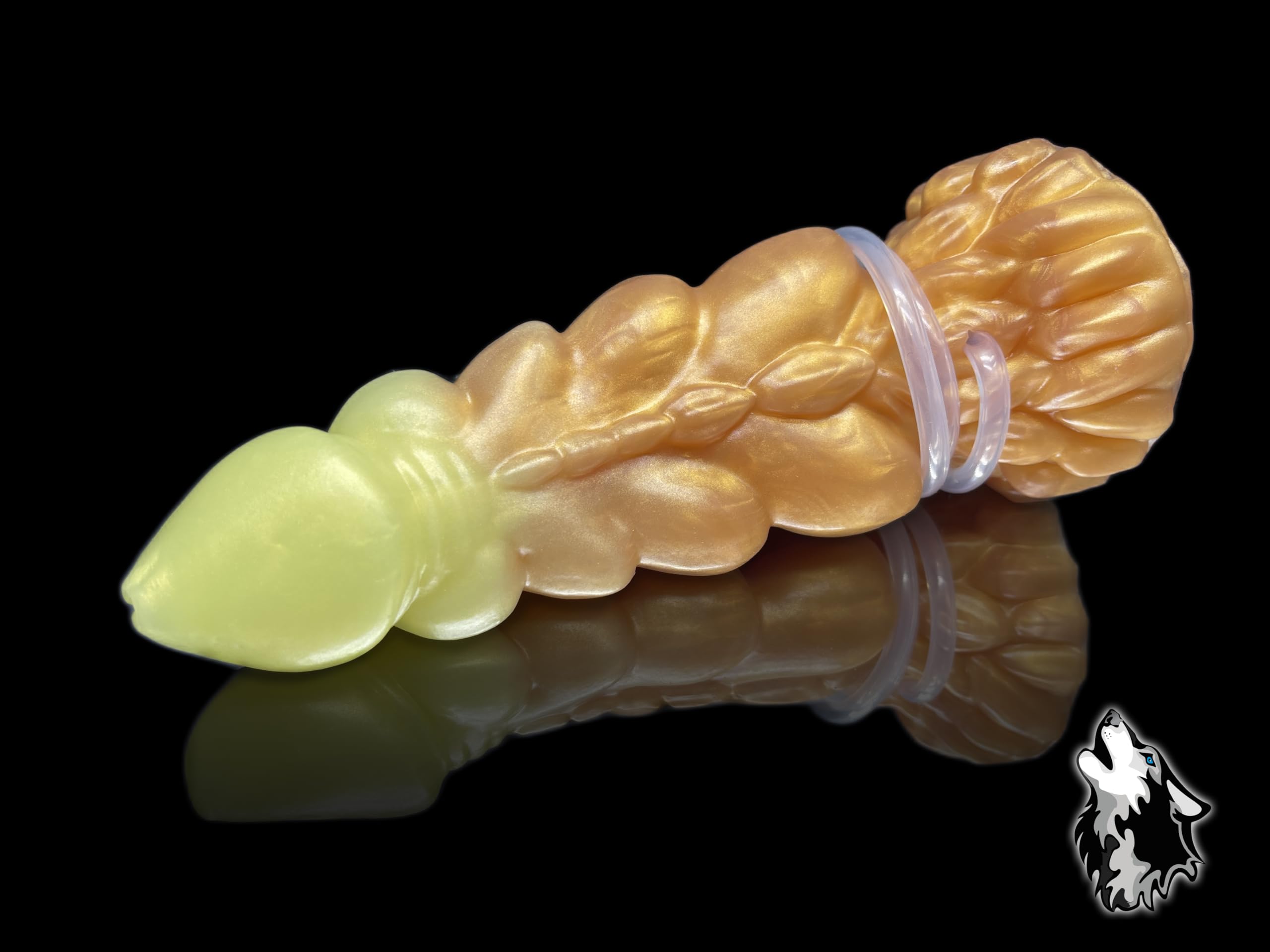 FlirtyDawg Fantasy Realistic Monster Butt Plug Anal Adult Sex Toys Platinum Silicone Dildo Dragon Dorian with cumtube Color Yellow-Gold - Handmade in USA (12 inch)