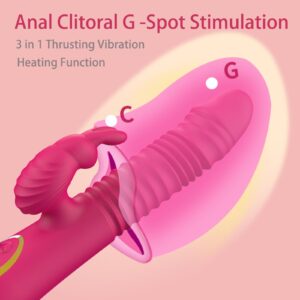 Thrusting Vibrator Dildo for Women - G Spot Rabbit Vibrator with 10 Vibration 10 Thrusting Modes, Vagina Vibrator for Clit Nipple Anal Stimulation, Rechargeable Adult Sex Toys