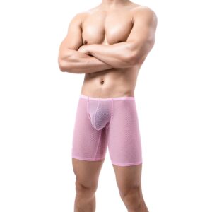 Men Breathable Underwear See Through Boxer Briefs Sheer Mesh Shorts Soft Underpants Lingerie Transparent Pants Pouch Undies Jockstrap Stretch Comfort Pajamas Long sweater cotton vibrators M91-Pink