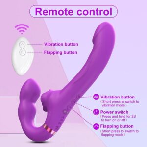 Female G-spot Vibrator, Strapless Dildo Vibrator, Triple Motorized Strap-on 25 Vibration Patterns and Remote Control, Adult Anal Sex Toys for Lesbian Couples (Purple)