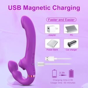 Female G-spot Vibrator, Strapless Dildo Vibrator, Triple Motorized Strap-on 25 Vibration Patterns and Remote Control, Adult Anal Sex Toys for Lesbian Couples (Purple)