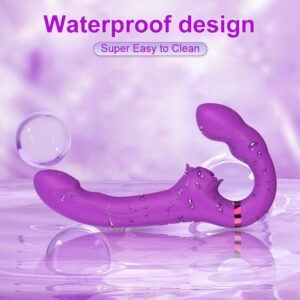 Female G-spot Vibrator, Strapless Dildo Vibrator, Triple Motorized Strap-on 25 Vibration Patterns and Remote Control, Adult Anal Sex Toys for Lesbian Couples (Purple)