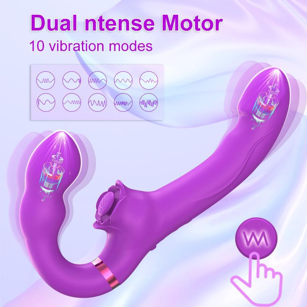 Female G-spot Vibrator, Strapless Dildo Vibrator, Triple Motorized Strap-on 25 Vibration Patterns and Remote Control, Adult Anal Sex Toys for Lesbian Couples (Purple)