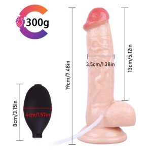 Squirting Dildo with Powerful Suction Cup Design Silicone Ejaculation Dildo for Hands Free Play Soft Realistic Dildo with Curved Stem and Balls Adult Sex Toys for Female G-Spot and Anal Prostate