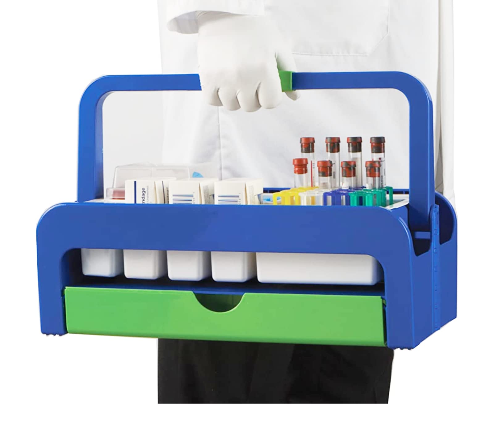 Heathrow Scientific Phlebotomy Tray Tote with Drawer and Folding Handle, Lightweight, Disposable Inserts Included