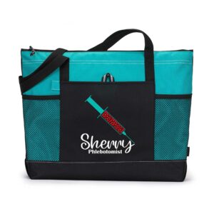 personalized phlebotomist gift, phlebotomy syringe love, custom tote bag with mesh pockets