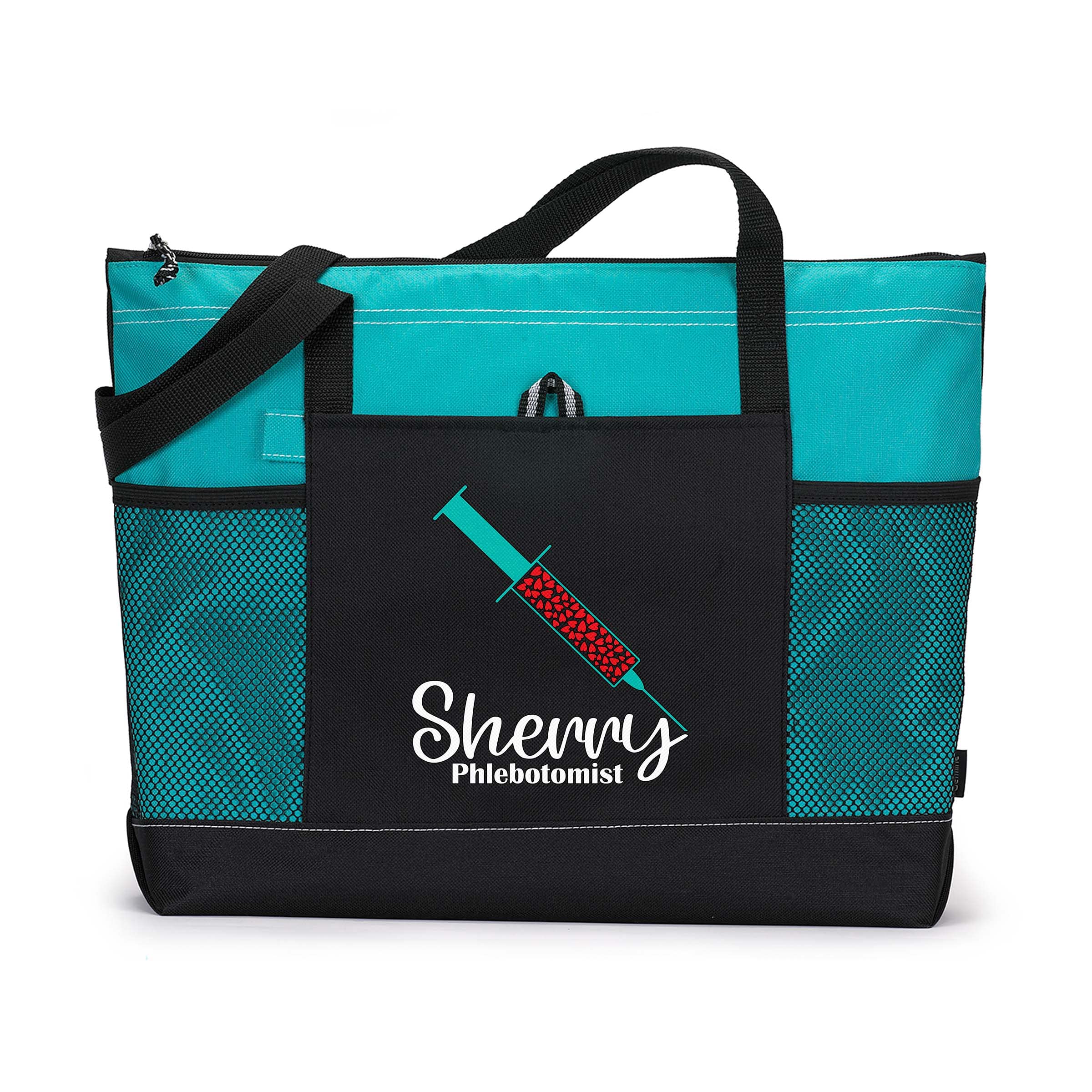 Personalized Phlebotomist Gift, Phlebotomy Syringe Love, Custom Tote Bag with Mesh Pockets