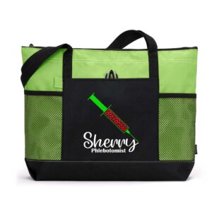 Personalized Phlebotomist Gift, Phlebotomy Syringe Love, Custom Tote Bag with Mesh Pockets