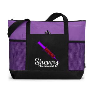 Personalized Phlebotomist Gift, Phlebotomy Syringe Love, Custom Tote Bag with Mesh Pockets