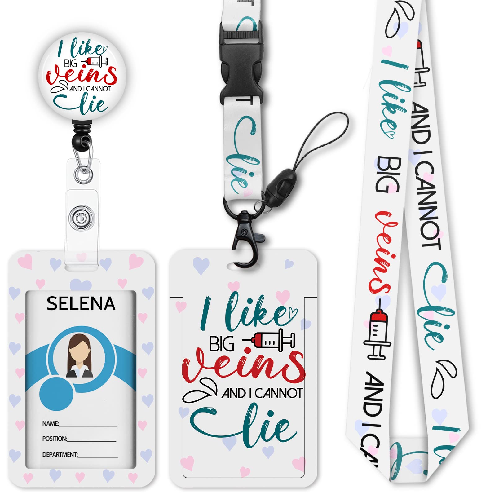 ID Badge Holder with Breakaway Lanyard, Cute Badge Reel Badge Clip Retractable, Lanyards for ID Badges Name ID Card Holder, Nurse Funny Gift, Phlebotomy Tech Humor, I Like Big Veins and I Cannot Lie