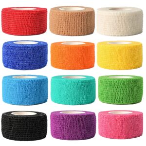 (12-pack) 1” x 5 yards | self adhesive bandage wrap, kuvvfe athletic elastic cohesive bandage for sports injury,strain,knee & wrist,ankle sprains & swelling first aid