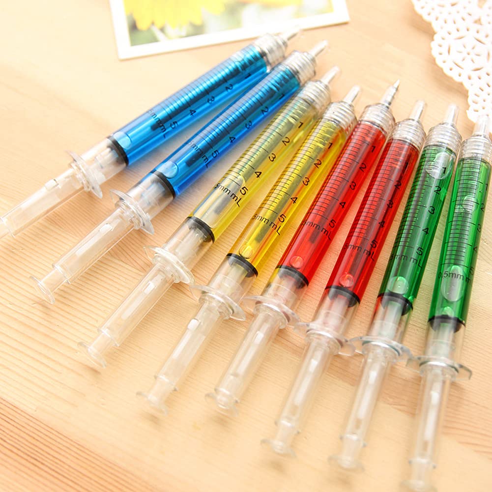 Hutou 6 Syringe Ballpoint Pens + 6 Syringe Highlighters, Syringe Pen Multi Color Novelty Pen for Student School Supplies(12 Pack)