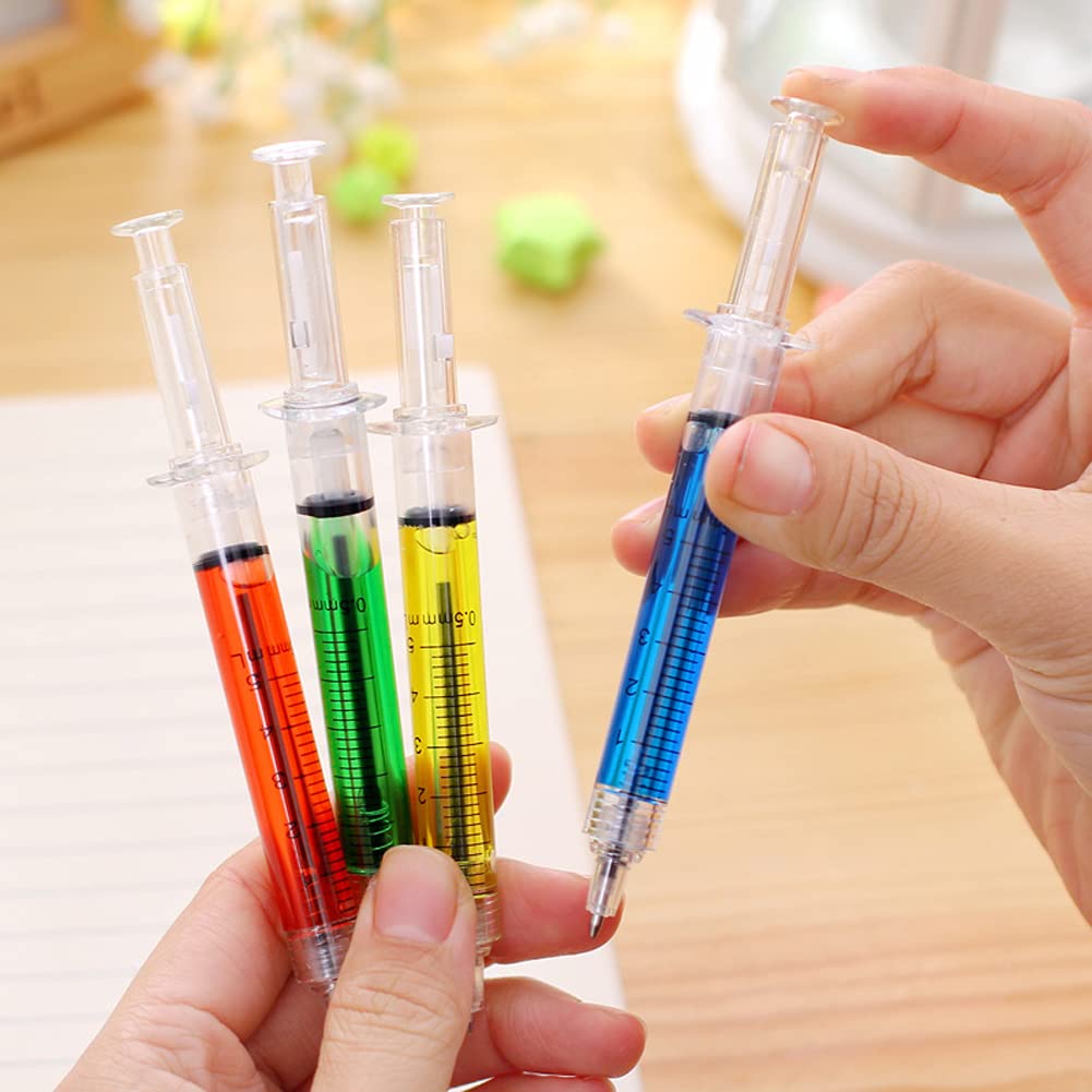 Hutou 6 Syringe Ballpoint Pens + 6 Syringe Highlighters, Syringe Pen Multi Color Novelty Pen for Student School Supplies(12 Pack)