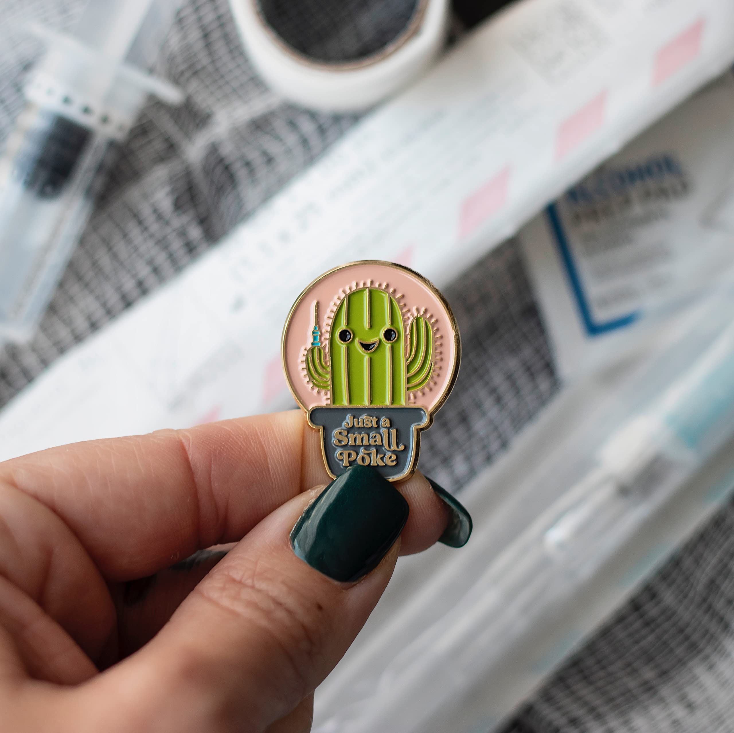 Just A Small Poke Cactus Enamel Badge Reel Pin | Cute Phlebotomy Nurse Doctor Healthcare Medical Gift