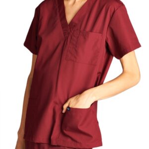 Dagacci Medical Uniform Woman and Man Scrub Set Unisex Medical Scrub Top and Pant, Burgundy, L