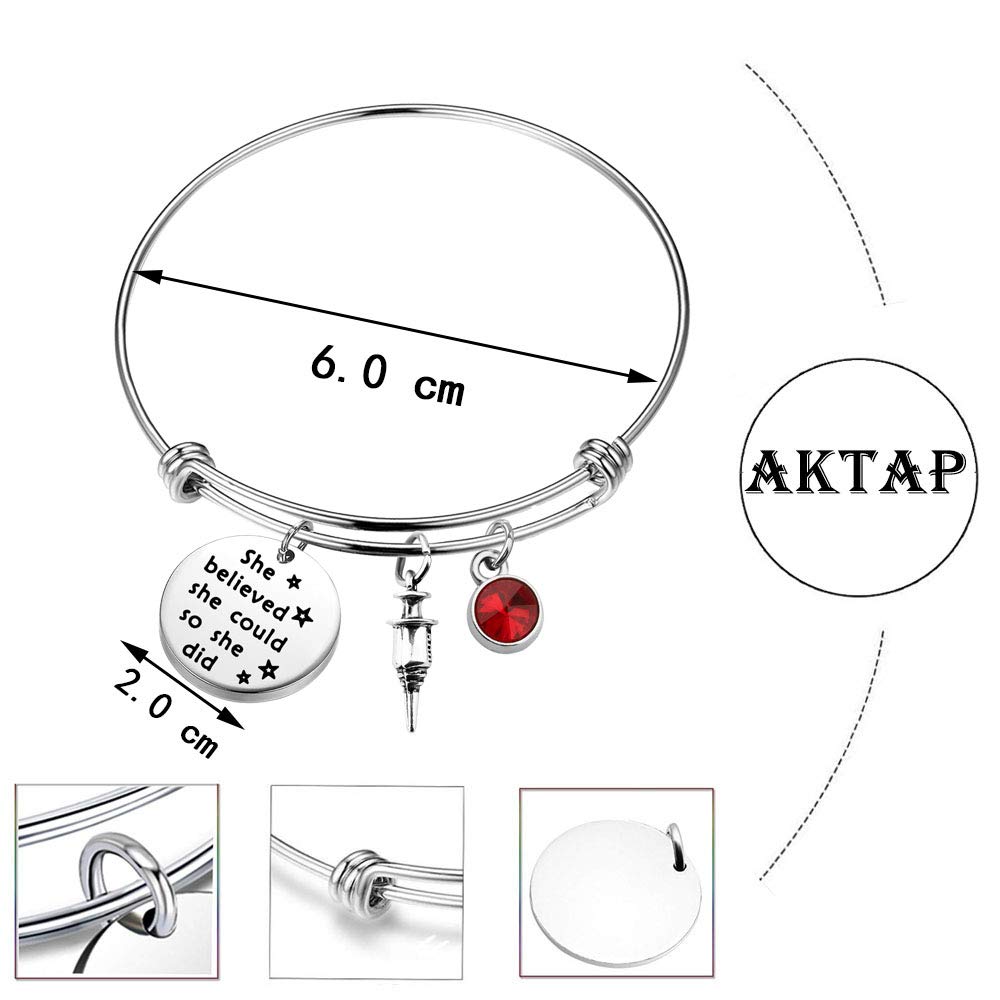 AKTAP Phlebotomist Gift Nurse Phlebotomist Bangle Bracelet She Believed She Could Phlebotomy Graduation Gifts For Technician Hematologist Medical Technologist (Nurse Phlebotomist Bracelet)