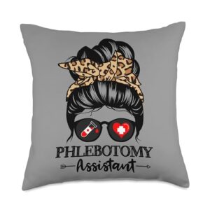 Phlebotomy Assistant Oct Phlebotomy Assistant Messy Bun Hair Funny Phlebotomist Throw Pillow, 18x18, Multicolor