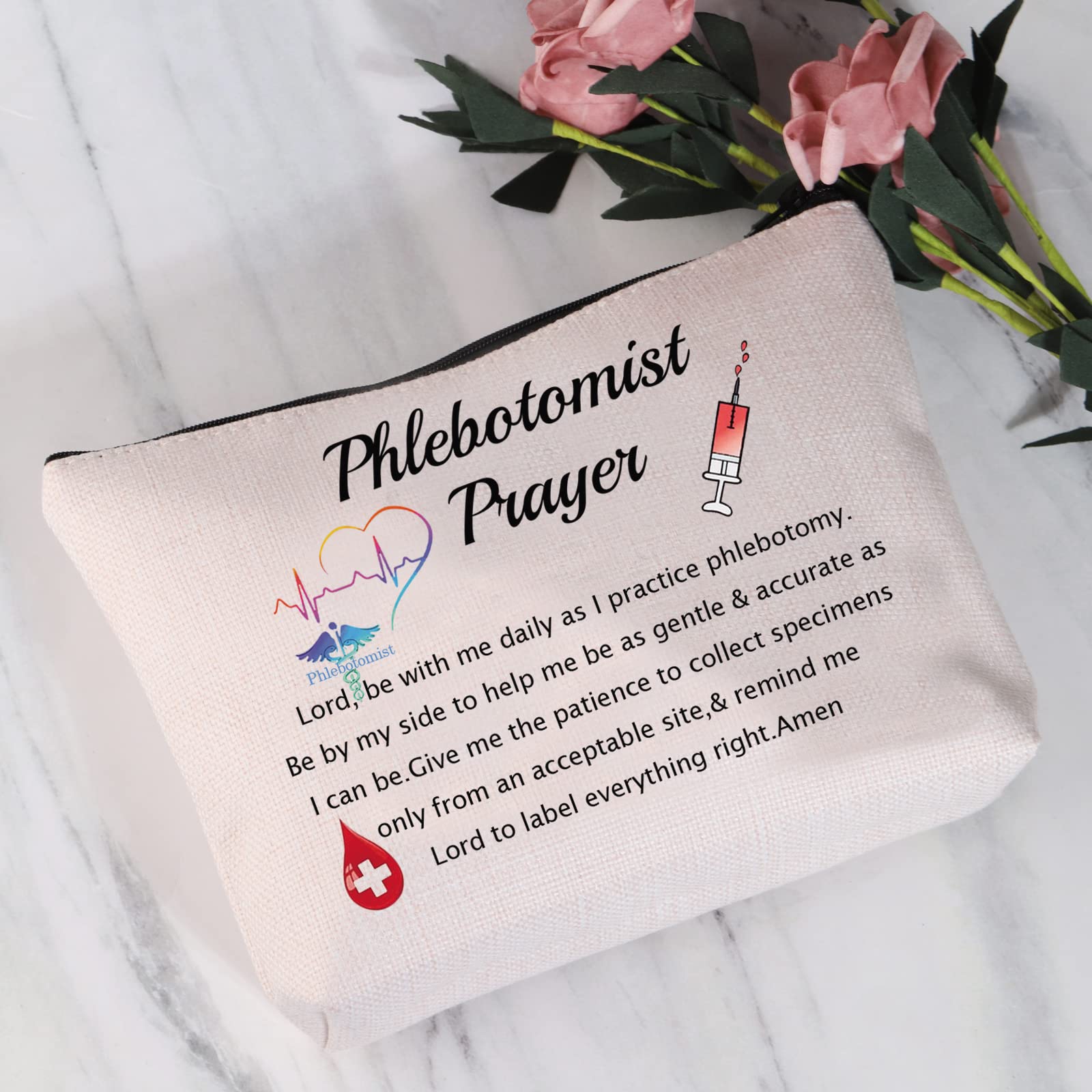 JYTAPP Phlebotomist Gifts Phlebotomist Prayer Cosmetic Makeup Bag For Women Phlebotomy Technician Gifts PBT Nurse Graduation Gifts Phlebotomist Nurse Lab Tech Gifts