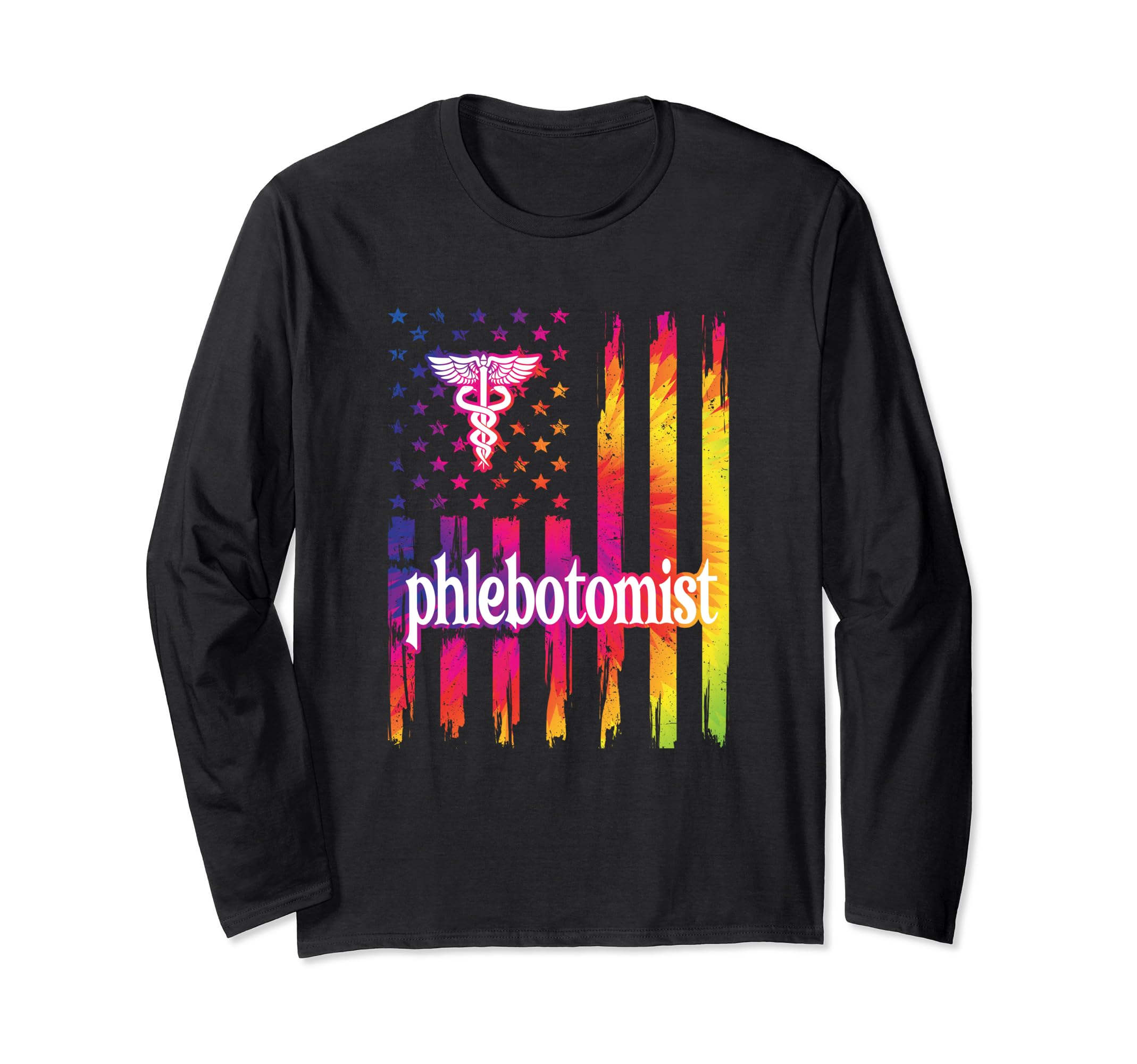 Proud Phlebotomist US Flag Phlebotomy Long Sleeve T-Shirt