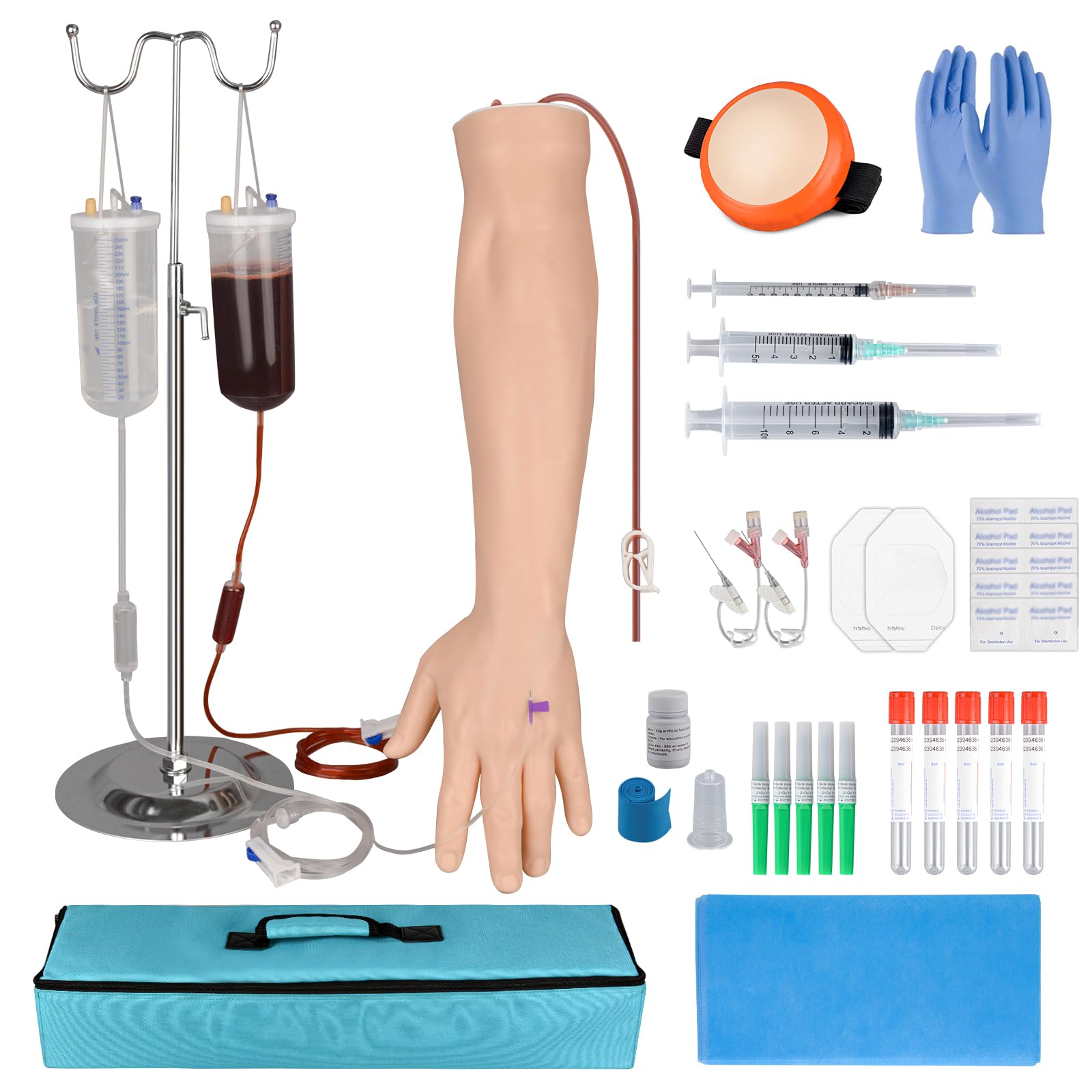 MedEduQuest Intravenous Practice Arm Kit for Nursing Student，Phlebotomy Practice Kit Latex-Free with Portable Case（Education Use Only）