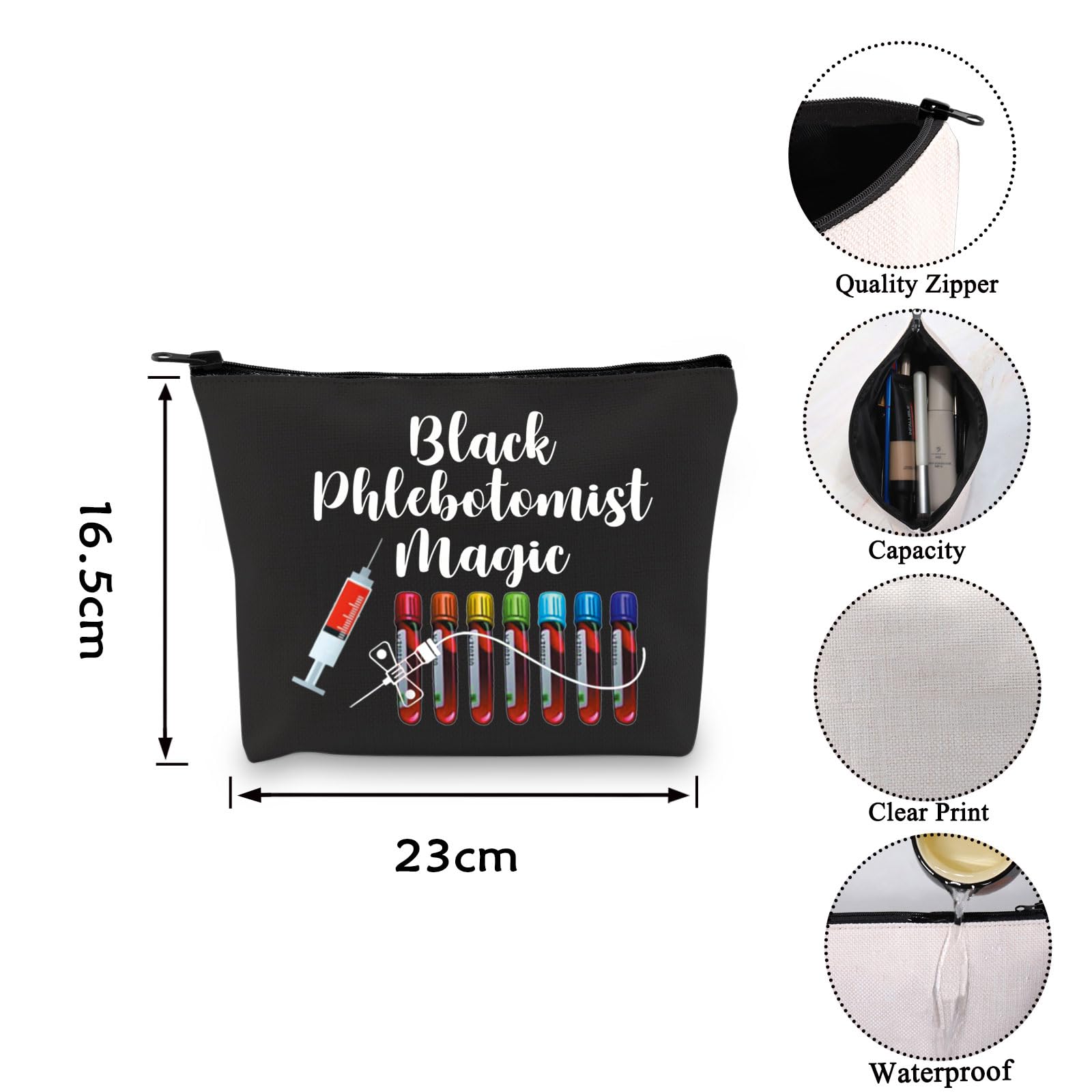 VAMSII Phlebotomist Makeup Bag Black Phlebotomist Magic Cosmetic Bag Phlebotomy Tech Gifts Bag African Phlebotomist Gifts(Phlebotomist Magic)