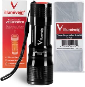 illumivein premium vein finder light & sanitary covers (50 count) quick iv access tools for nurses, paramedics, phlebotomy, ems, emt transilluminator