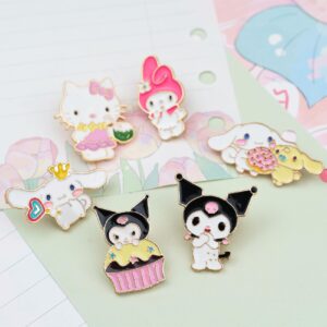 6 Pcs Anime Brooch Pins Melody Cat Enamel Pins for Backpacks Clothing Jackets Hats Kawaii Cartoon Decoration Gifts