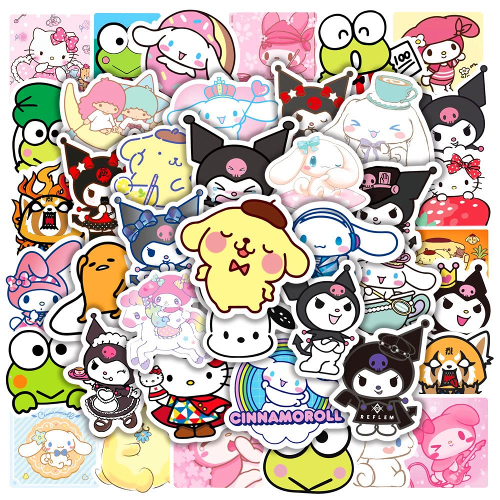 JXJMYU 50pcs Cute Kawaii San-Rio Kuro mi Me lody Cinnamo roll Stickers for Skateboard Trunk Laptop Computer Water Bottles Car Teens Boys Girls Decal Waterproof Sticker