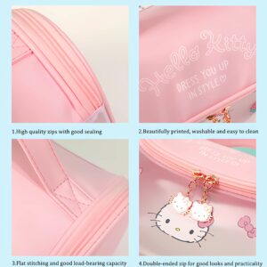 WIEEZN Cute Toiletry Bag for Women Girls, PU Leather Translucent Waterproof Makeup Cosmetic Bag, Travel Makeup Bag Organizer