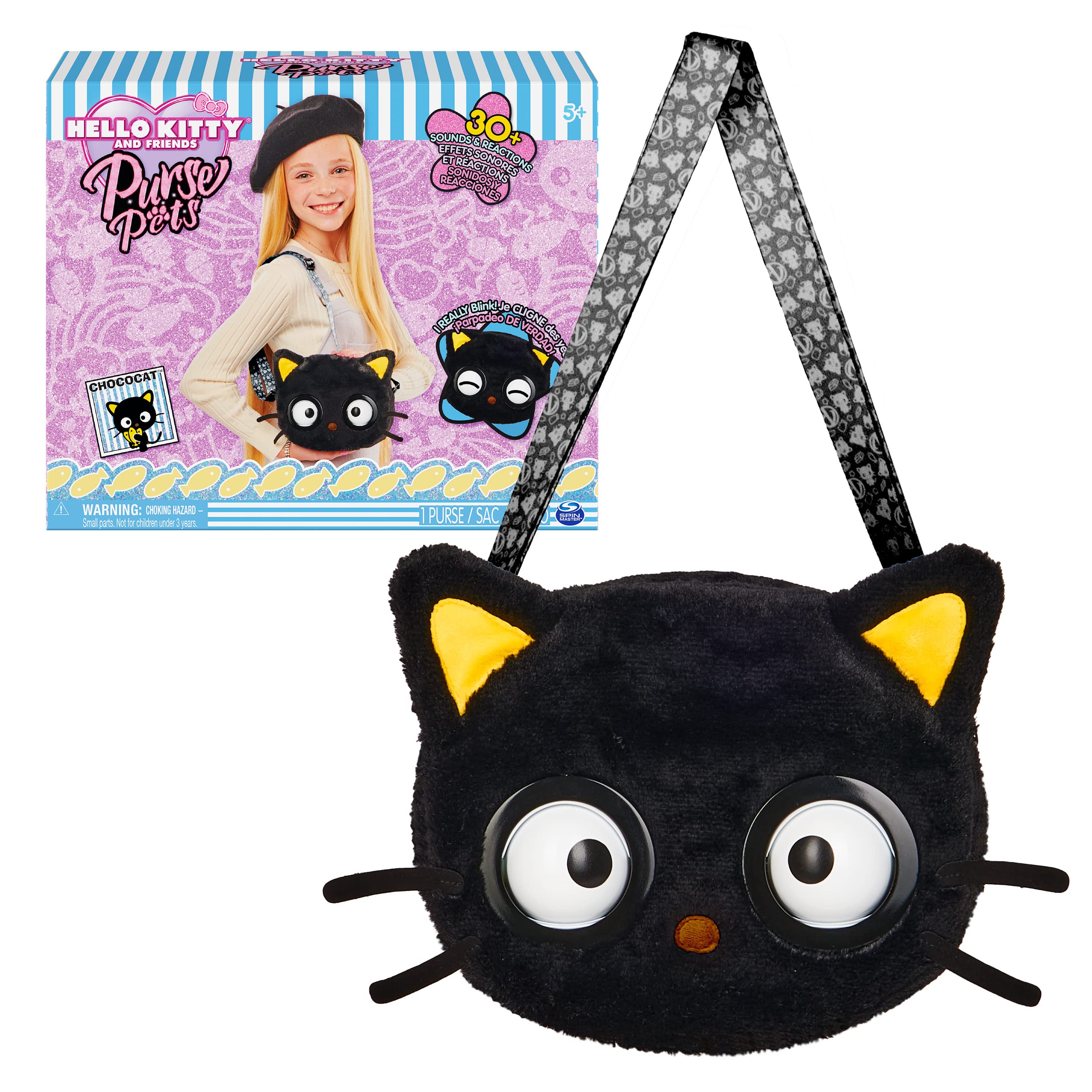 Purse Pets, Sanrio Hello Kitty and Friends, Chococat Interactive Pet Toy & Crossbody Kawaii Purse, Over 30 Sounds & Reactions, Girls & Tween Gifts