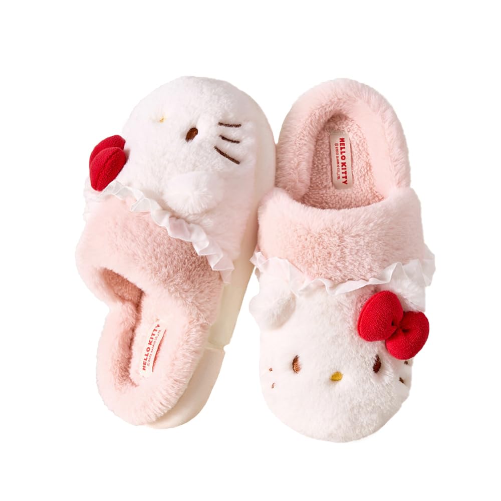 KERERI Kwaii Slippers Cute Furry Slides - Cartoon Womens Four Seasons Home Cotton Slippers Mute Cottons Slides Indoor House Home Shoes For Women