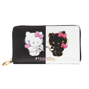 jalyka cartoon pink cat wallet faux leather fashion zip around card holder travel purse long clutch bag gifts for women girl