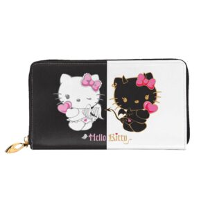 JALYKA Cartoon Pink Cat Wallet Faux Leather Fashion Zip Around Card Holder Travel Purse Long Clutch Bag Gifts for Women Girl