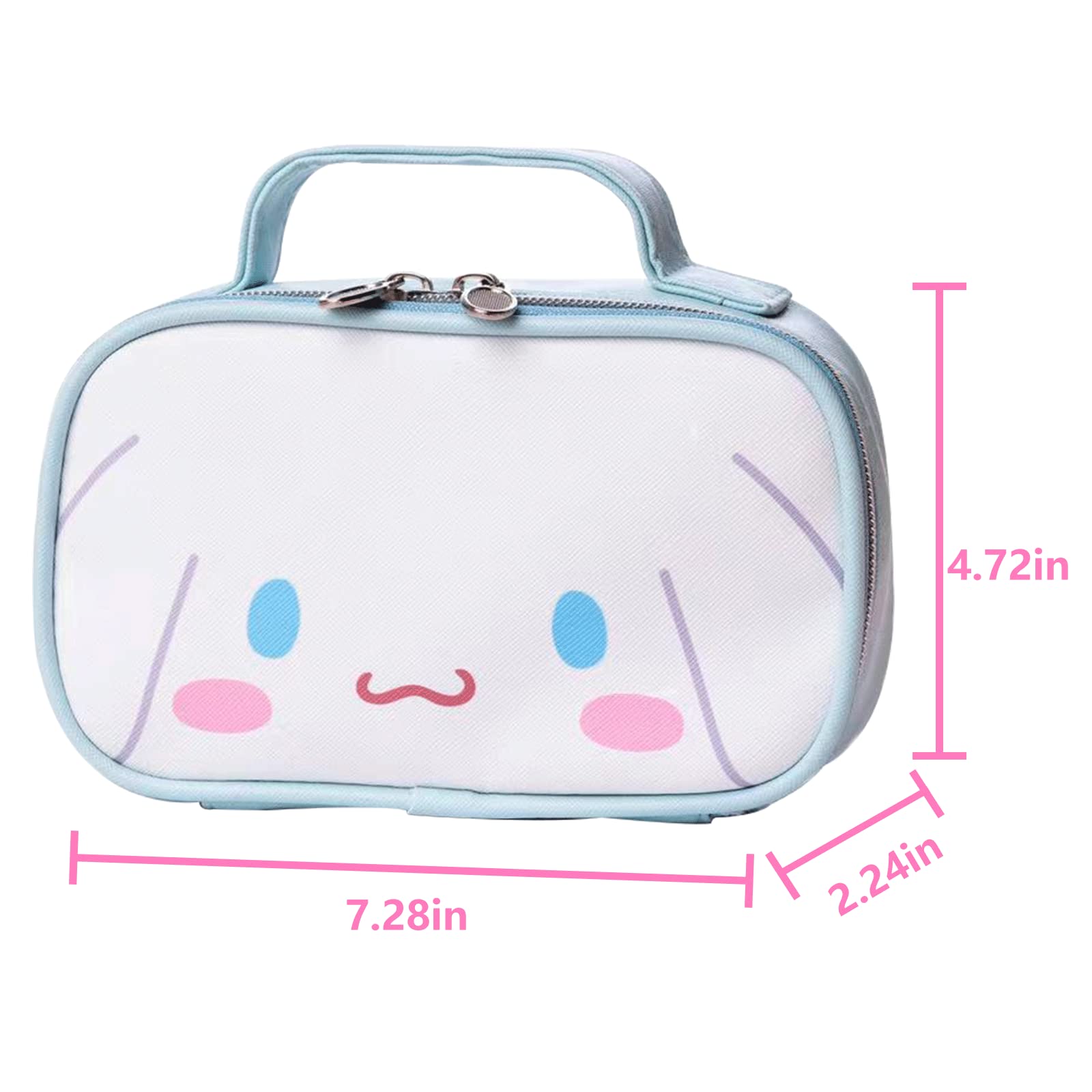 NGCJZF Kawaii Anime Makeup Bag, Cute Cartoon Cosmetics Bag, Mini Travel Toiletry Bag, Waterproof Reusable Faux Leather Makeup Accessories for Women (Blue)