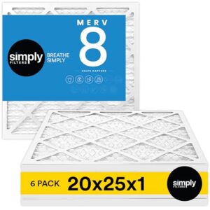 simply filters 20x25x1 merv 8, mpr 600, air filter (6 pack) - actual size: 19.75"x24.75"x0.75" hvac, ac furnace air filter