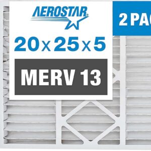 Aerostar 20x25x5 Air Filter MERV 13, Furnace Filters AC HVAC Replacement for Honeywell FC100A1037, Lennox X6673, Carrier EXPXXFIL0020, Bryant, and Payne (2 Pack) (Actual Size: 19.88" x 24.75" x 4.38")