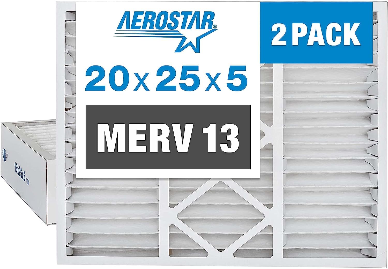 Aerostar 20x25x5 Air Filter MERV 13, Furnace Filters AC HVAC Replacement for Honeywell FC100A1037, Lennox X6673, Carrier EXPXXFIL0020, Bryant, and Payne (2 Pack) (Actual Size: 19.88" x 24.75" x 4.38")