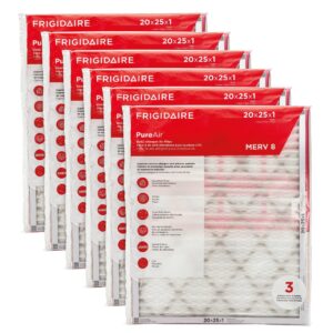 Frigidaire PureAir® 20x25x1 MERV 8 Allergen Electrostatic Pleated Air Conditioner HVAC AC Furnace Filters - 6 Pack (exact dimensions 19.81 X 24.81 X 0.81)